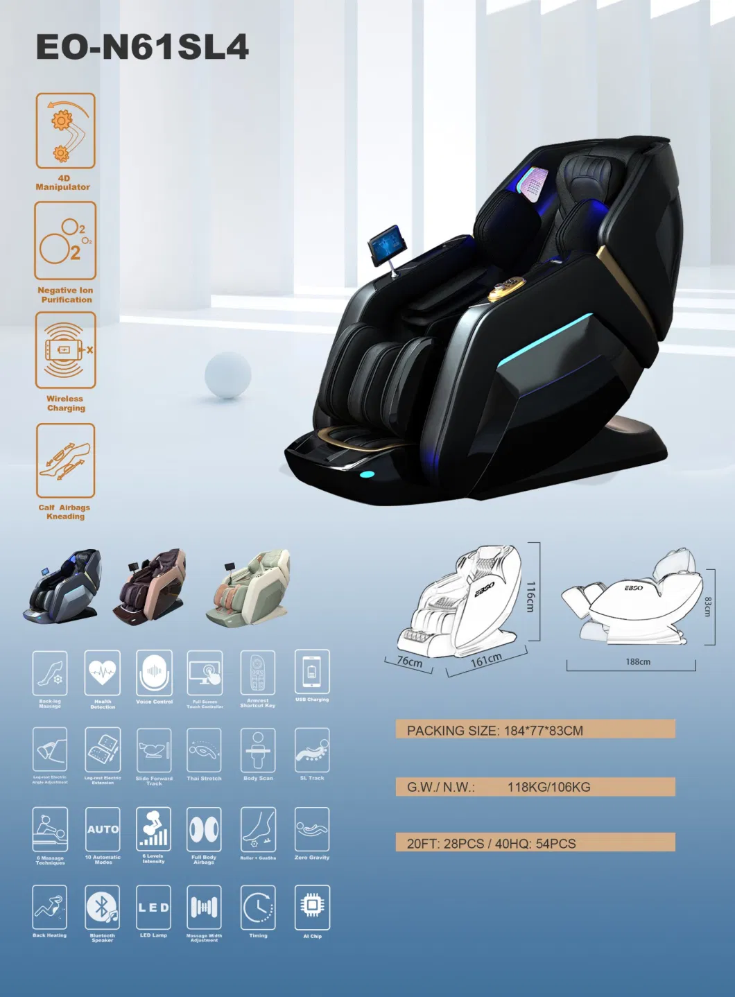 Ebso Electric Massage Chair Full Body Massager 4D Massage Chair 4D Zero Gravity Luxury Dropshipping