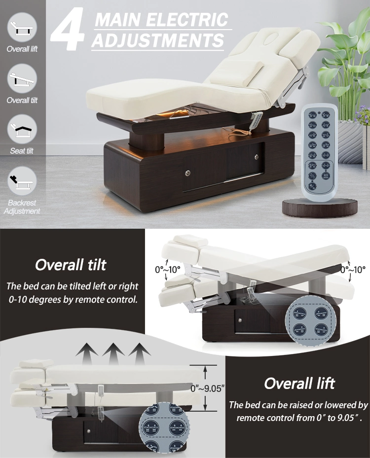 Curved Lash Extension Bed Electric Massage Table De Massage SPA Beauty Bed 4 Motors