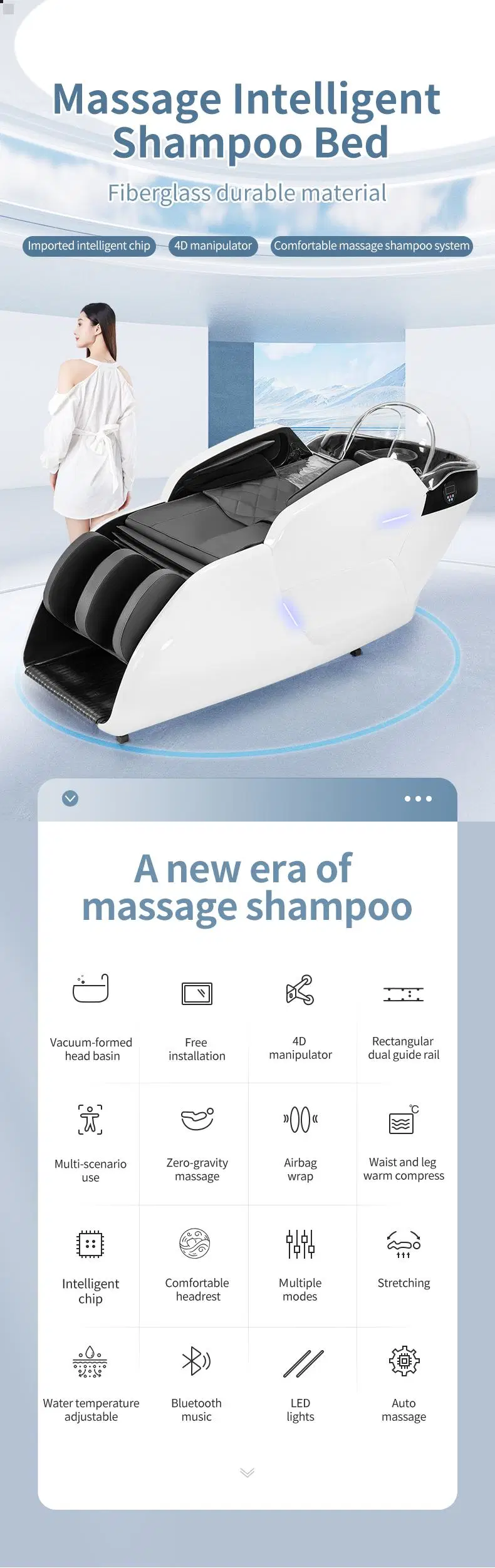 Ieather Smart Barber Beauty Hair Salon Thai Style Shampoo Massage Bed